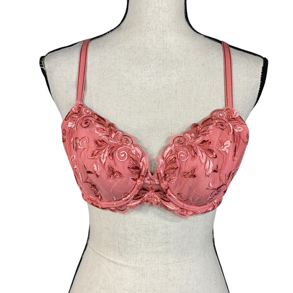 Soma SZ 36C Sensuous Sides Full Coverage Lace Bra Floral Stretch Adjustable Pink